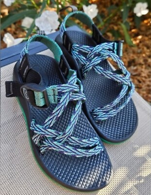 #ad Chaco Kids ZX 1 EcoTread Strappy Slide On Outdoor Sandals Unisex Green amp; Blue $35.00