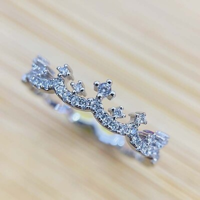#ad 925 Sterling Silver Rings Inlaid Crystal Ring Womens Queen Crown Wedding Jewelry $7.51