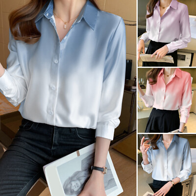 #ad Fashion Women Long Sleeve Gradient Casual Shirt OL Office Smart Tops Blouse Plus $19.45