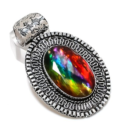 #ad Ammolite Gemstone Handmade 925 Sterling Silver Jewelry Pendant 2.44quot; Q431 $19.99