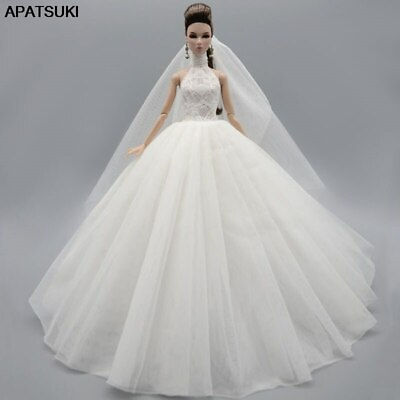 #ad White High Neck Fashion Wedding Dress For 11.5quot; Doll Outfits Gown Doll Clothes $8.10