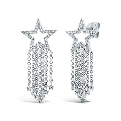 #ad Diamond Star Fringe Earrings 14K White Gold 0.26CT Round Cut Natural Drop Dangle $1053.57