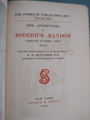 #ad The..of Tobias Smollet 1902 # Limit. Ed Vol. I The Adventures of Roderick Random $8.00