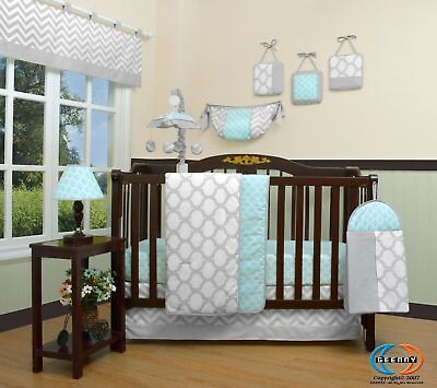 #ad 12PCS Bumperless Glacier Blue Baby Nursery Crib Bedding Sets $50.00