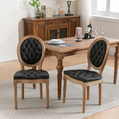 #ad Set of 2 French Country Solid Wood PU Leather Upholstered Dining Chair Black $171.99