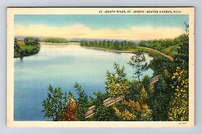 #ad St Joseph MI Michigan Benton Harbor St Joseph River Souvenir Vintage Postcard $7.99