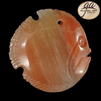#ad BI06323# Hand Carved Fish Multi color Jade Pendant Bead Gemstone $19.99