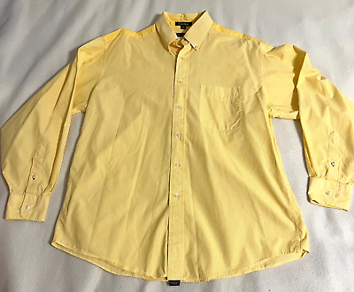 #ad Tommy Hilfiger Mens Shirt Size 16x34 35 Yellow Pinstripe Button Up Long Sleeve $13.59