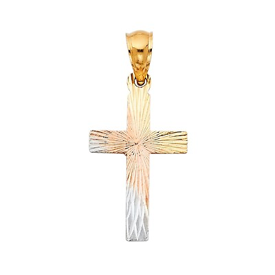 #ad 14K Tri Color Gold Religious Cross Stamp Pendant $106.94