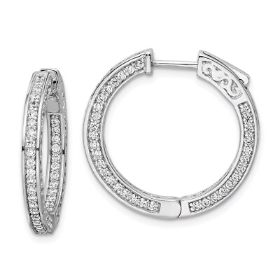 #ad 20mm Sterling Silver CZ 200 Stones In and Out Round Hoop Earrings $164.95