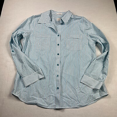 #ad Chicos Cotton No Iron Button Down Shirt Striped Long Sleeve Work Top 1 Medium $19.99