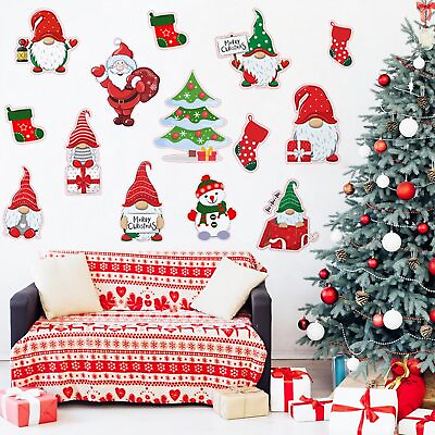 #ad Merry Christmas Wall Decals Cute Gnomes Santa Claus Stickers for Christmas Decor $19.44