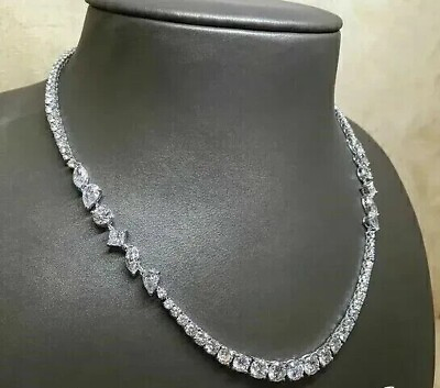 #ad 20Ct Cut Round Lab Created Diamond Women#x27;s Tennis Necklace 14k White Gold Plated $360.79