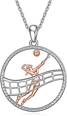 #ad Volleyball Gifts Necklace for Players Sterling Silver Sport Jewelry for Women $107.83