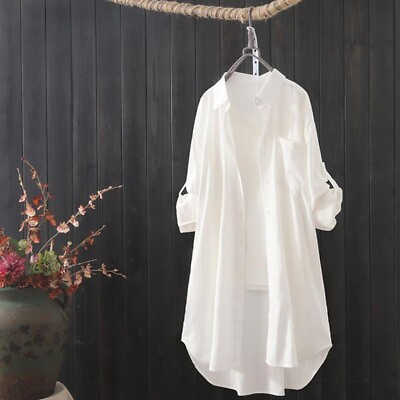 #ad Mid length Shirt Shirt Elegant Korean Polyester Retro Extended Cardigan $30.20