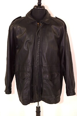 #ad Vintage AEROPOSTALE Men#x27;s Sz 46 Heavy Black Leather Jacket Coat $49.99