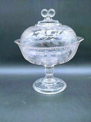 #ad EAPG Fine Cut Shield Comport Bowl Antique Glass Inverted Thumbprint $34.99