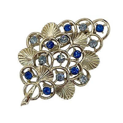 #ad Pegasus Coro mid century modern MCM blue rhinestone botanical leaf branch brooch $29.99