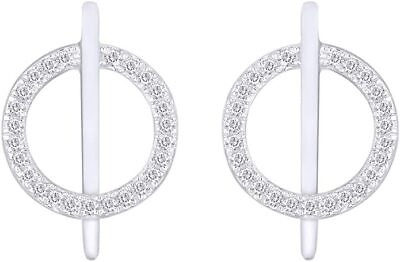 #ad 1 10ct Natural Diamond Accent Circle Bar Line Stud Earrings in Sterling Silver $64.73