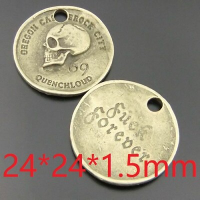 #ad 12 Retro Bronze Alloy Round Skull Coin Charm Pendant Halloween Jewelry DIY 24mm $7.50