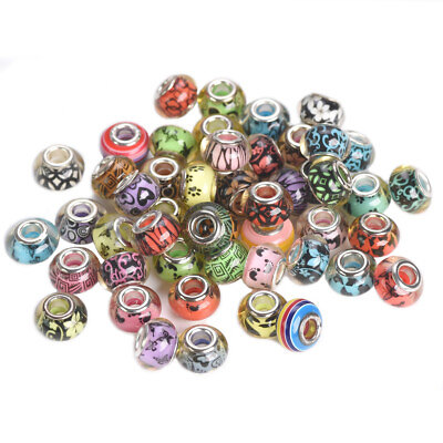#ad 50pcs Mixed 14x9mm Rondelle Resin Big Hole Beads for DIY European Charm Bracelet $7.98
