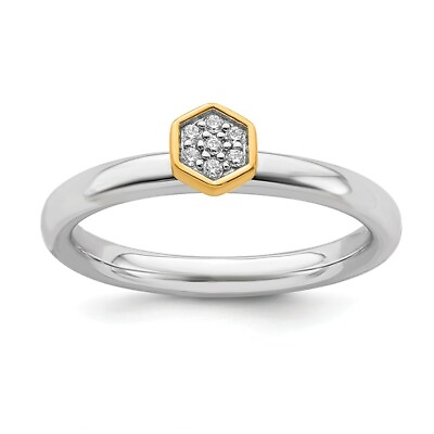 #ad Sterling Silver Stackable Expressions Gold Plated Diamond Ring $43.21