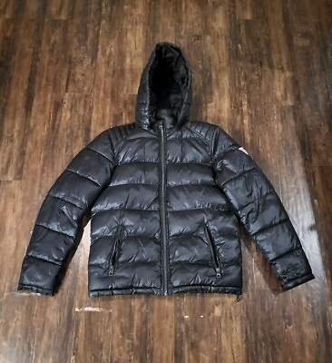 #ad GUESS Men’s Medium Winter Coat Zip Up Jacket Detachable Hood Logo EAC $44.00