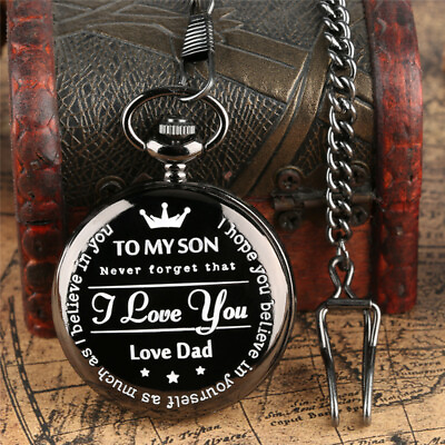 #ad quot;To My Sonquot; Full Hunter Quartz Pocket Watch Analog Fob Chain I Love You Forever $5.57