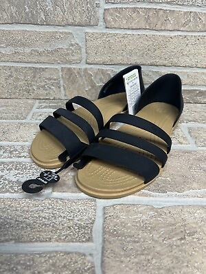 #ad Crocs Tulum Sandals Women#x27;s Size 8 Black Open Toe Flats Iconic Comfort Slip On $27.99