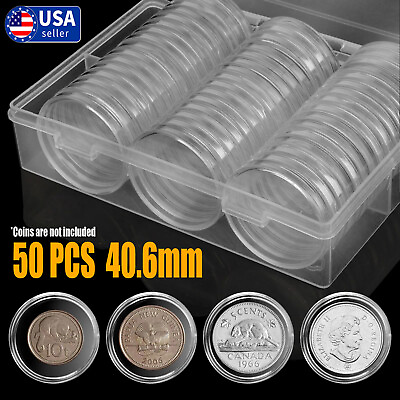 #ad 50Pcs Direct Fit Airtight 40.6mm American Silver Eagle 1Oz Coin Holders Capsules $10.89