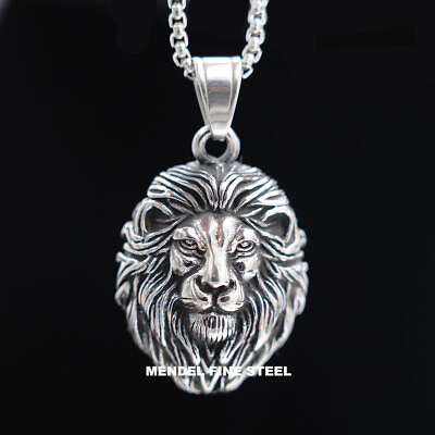#ad MENDEL Cool Mens Stainless Steel Lion King Head Pendant Necklace Silver For Men $10.99