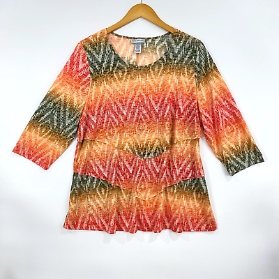 #ad Catherines Womens Layered Top Plus Size 0X 14 16 Orange Floral 3 4 Sleeve Boho $20.00