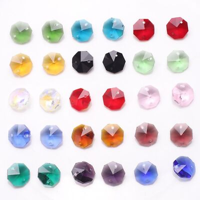 #ad Octagon Glass Beads 14mm Crystal Pendant Double Hole Bead Jewelry Making 40Pcs $19.29