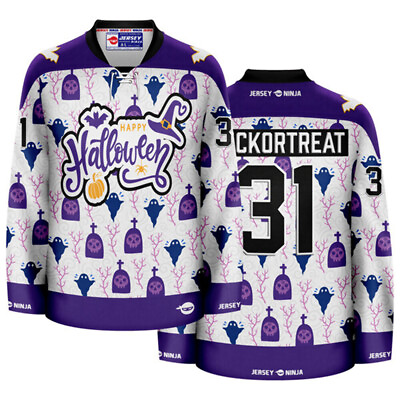 #ad Halloween Emblazoned Ghosts Holiday Hockey Jersey $134.95