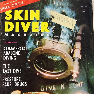 #ad Vintage SKIN DIVER Magazine July 1960 Shark Census Abalone Diving $25.49
