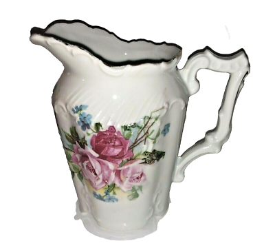 #ad Vintage Porcelain White Creamer Pink and Blue Flowers $12.99