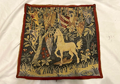#ad Vintage French Tapestry Antique Medieval tapestry Style pillow cover decor 18X17 $160.00