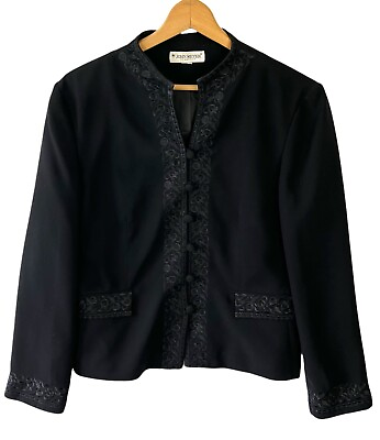 #ad Vintage John Meyer of Norwich Women’s Black Embroidered Jacket Blazer Size 18 $14.99