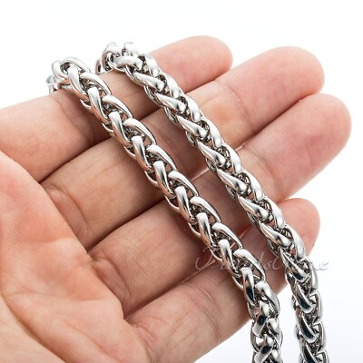 #ad 8mm Mens Braided Wheat Franco Necklace Stainless Steel Chain 22inch Heavy $9.03