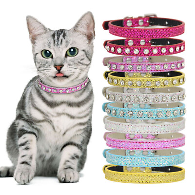 #ad Suede Leather Rhinestone Diamante Dog Collar Soft Bling Cat Puppy Small Pet US ‖ $2.18