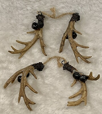#ad Deer Antler Lodge Christmas Tree Holiday Hanging Ornament Lot of 2 W Bells $10.40