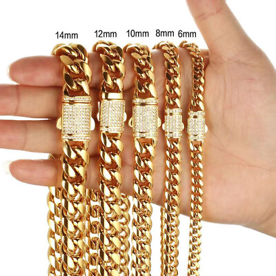 #ad Cool 6mm 14mm Mens Miami Cuban Link Bracelet or Chain Necklace Stainless Steel $21.84