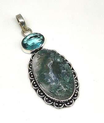#ad Natural Moss Agate Druzy Rough Blue Topaz Handmade Fashion Jewelry Pendant 2.5quot; $1.99