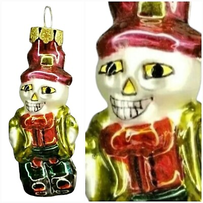 #ad Skeleton Glass Ornament Deptartment 56 Halloween Tree Skull Top Hat MINI 2.5quot;H $32.15