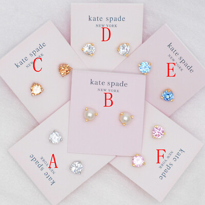 #ad Kate Spade Jewelry Claw CZ blue pink Cut Crystals Cute Small Stud pearl Earrings $13.99