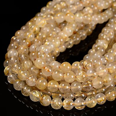 #ad Natural Grade A Golden Rutilated Quartz Smooth Round Beads 6mm 8mm 15.5#x27;#x27; Strand $27.44