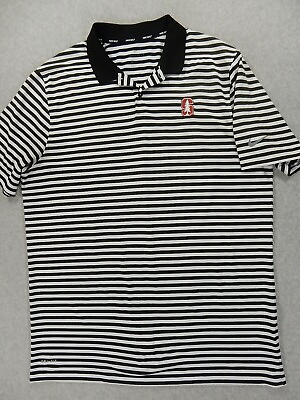 #ad Stanford Cardinal Nike Dri Fit Striped Golf Polo Shirt Men#x27;s XL White Black $22.99