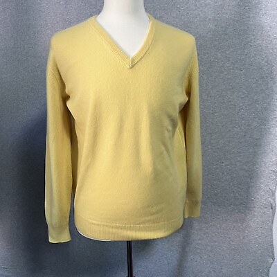 #ad Vintage Cashmere by Pringle Sweater Mens 44 112 Medium Yellow Made in Scotland $49.00