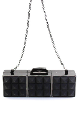 #ad KOTUR Womens Framed Studded Metal Clutch Handbag Gunmetal Tone $42.69