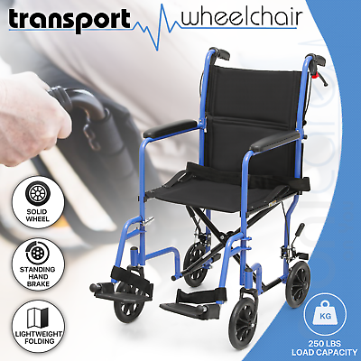 #ad FDA APPROVED Foldable Lightweight Transport Wheelchair w 8quot; Wheels amp; Handbrakes $113.99